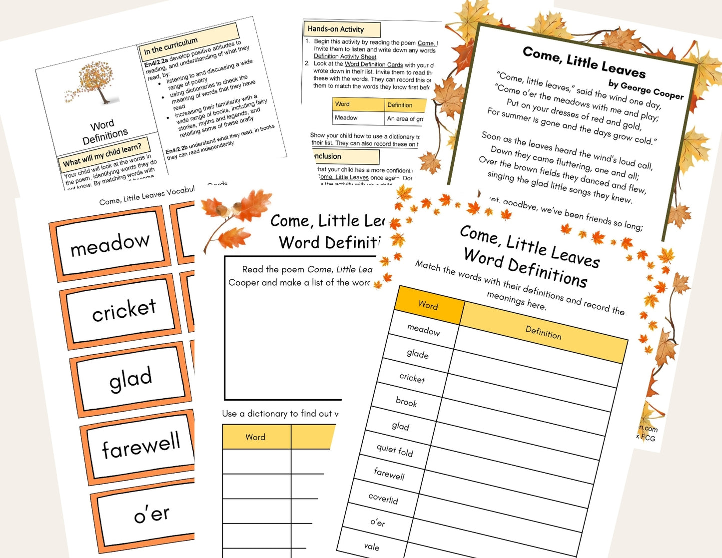 Year 4 Come, Little Leaves Activities