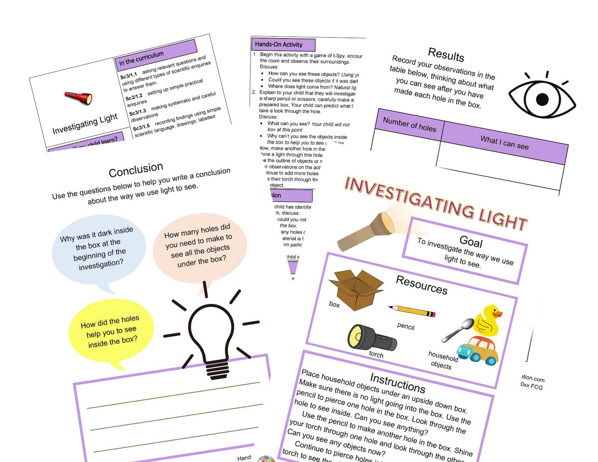 Year 3 Light, Shadows & Reflections Activities